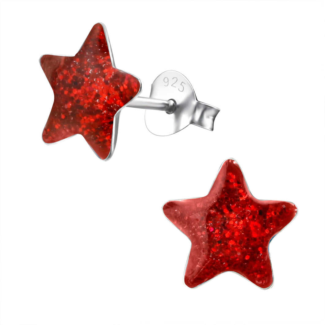 Sterling Silver Glitter Star Earrings
